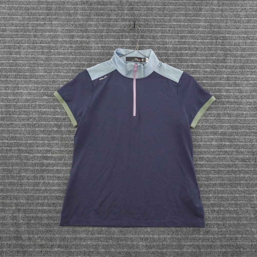 RLX Ralph Lauren Golf Polo Shirt Womens Medium Navy Blue Tri-Color Quarter Zip